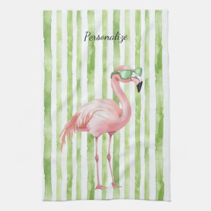 Groene Roze Flamingo   Theedoek