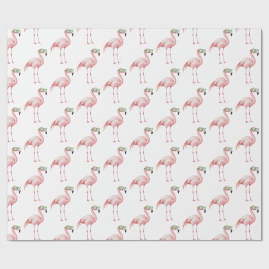 Groene Roze Flamingo Verjaardag Cadeaupapier (Vlak)