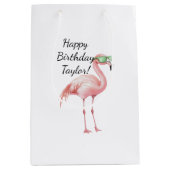 Groene Roze Flamingo Verjaardag Medium Cadeauzakje (Voorkant)