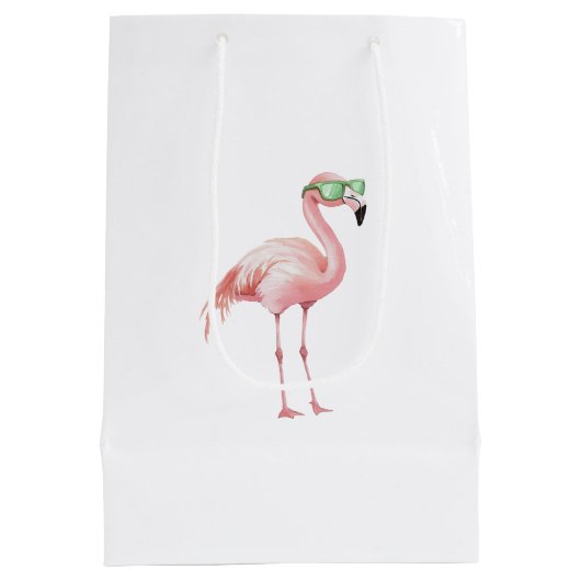 Groene Roze Flamingo Verjaardag Medium Cadeauzakje (Achterkant)