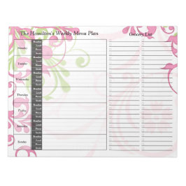 Groene roze Floral Weekly Personalized Meal Planne Notitieblok