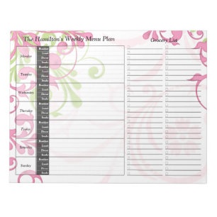 Groene roze Floral Weekly Personalized Meal Planne Notitieblok