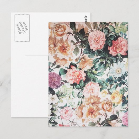  groene roze gele waterverf rozen florale. briefkaart (Voorkant / Achterkant)