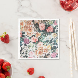 groene roze gele waterverf rozen florale. servet