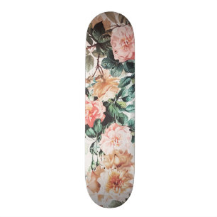 groene roze gele waterverf rozen florale. skateboard