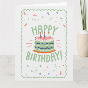 Groene & Roze Geschulpte Confetti Cake Verjaardags Kaart