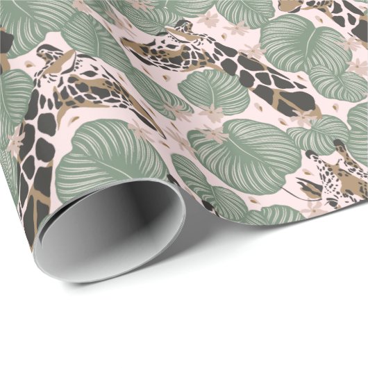 Groene & Roze Giraffe Safari Wrapping Paper Roll Cadeaupapier (Rol Hoek)