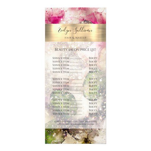 Groene roze glitter waterverf Price List Reclamekaart (Voorkant)