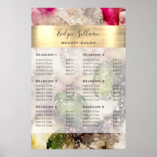 Groene Roze glitters waterverf Prijslijst Poster (Voorkant)