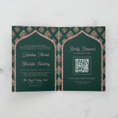 Groene Roze Gouden Damast Boog QR Code Moslim Brui (Binnen)