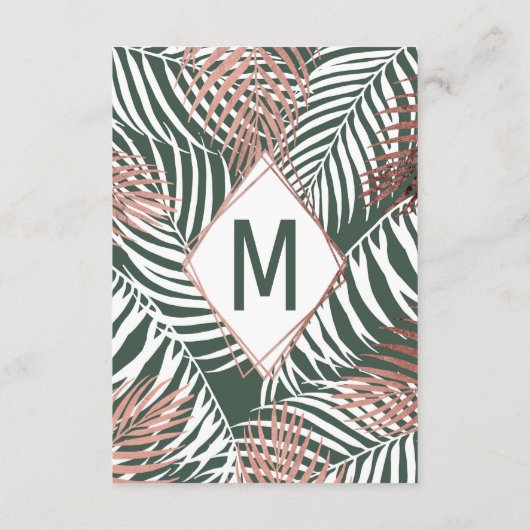 Groene Roze Gouden Tropische Palmboom Blad Details Informatiekaartje (Achterkant)