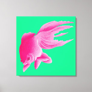 Groene roze goudvis Grote moderne Pop Canvas Afdruk