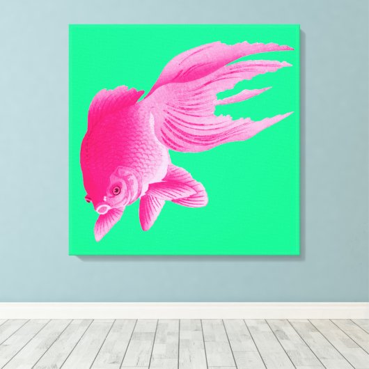 Groene roze goudvis Grote moderne Pop Canvas Afdruk (Insitu (Houten vloer))