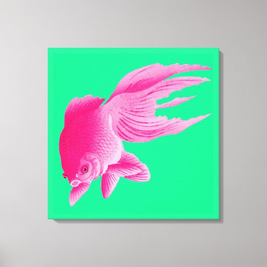 Groene roze goudvis Grote moderne Pop Canvas Afdruk (Voorkant)