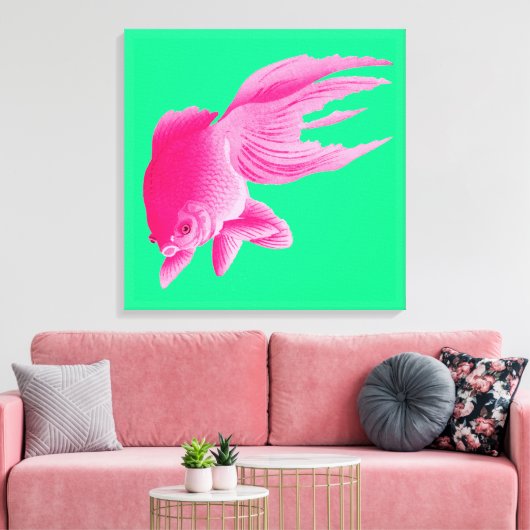Groene roze goudvis Grote moderne Pop Canvas Afdruk (Insitu (Woonkamer))