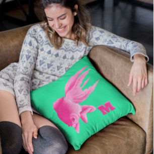 Groene Roze Goudvis Grote Moderne Pop Worp Kussen
