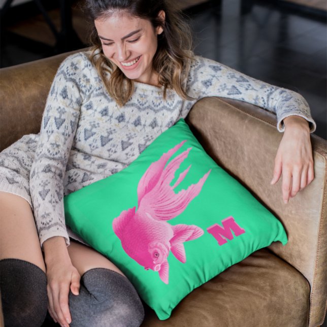 Groene Roze Goudvis Grote Moderne Pop Worp Kussen (Creator heeft geüpload)