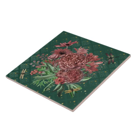  groene roze groene libellen tegeltje (Zijkant)