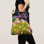 Groene roze Hydrangea roze bloem gele bloem Tote Bag (Dichtbij)