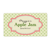 Groene Roze Jam Jar Labels, Aangepast Etiket (Voorkant)