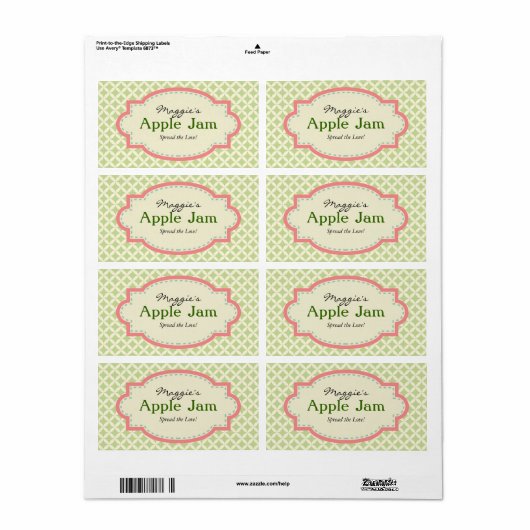 Groene Roze Jam Jar Labels, Aangepast Etiket (Full Sheet)