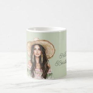 Groene Roze Jurk Vrouwelijke Hoed Koffiemok