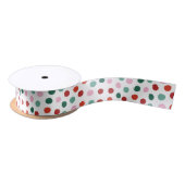 Groene Roze Kerst Polka Dots Satijnen Lint (Spoel)