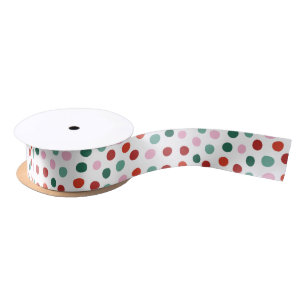Groene Roze Kerst Polka Dots Satijnen Lint