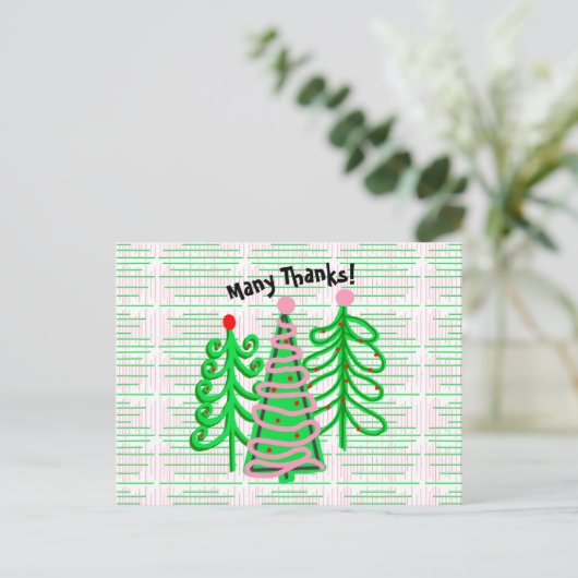 Groene Roze Kerstbomen Bedankt Briefkaart (Staand voorkant)
