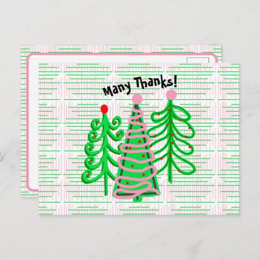 Groene Roze Kerstbomen Bedankt Briefkaart (Voorkant / Achterkant)