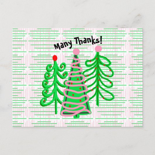 Groene Roze Kerstbomen Bedankt Briefkaart (Voorkant)