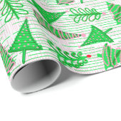 Groene roze kerstbomen cadeaupapier (Rol Hoek)
