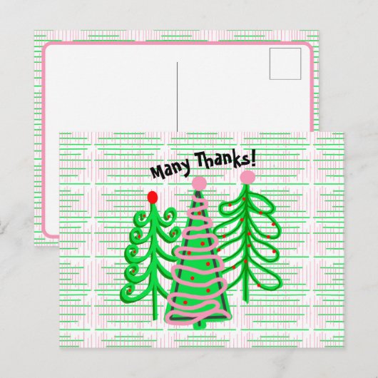 Groene Roze Kerstbomen Dank je Briefkaart (Voorkant / Achterkant)