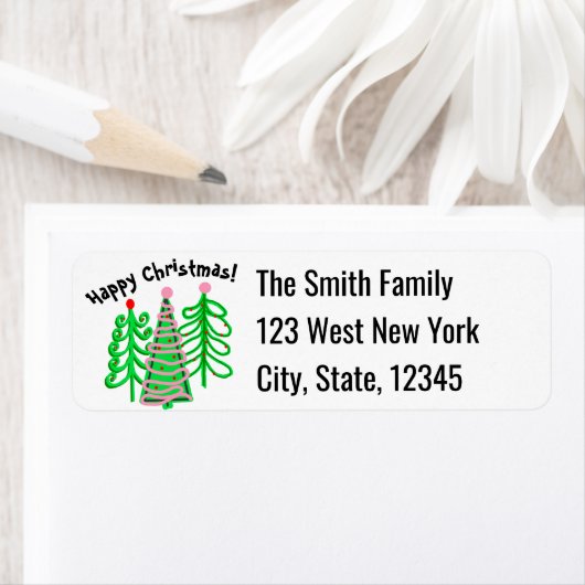 Groene roze kerstbomen etiket (Insitu)