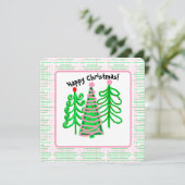 Groene Roze Kerstbomen Foto Kaart (Staand voorkant)