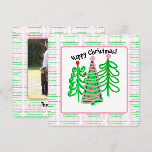 Groene Roze Kerstbomen Foto Kaart