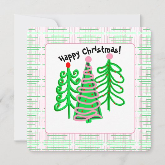 Groene roze kerstbomen kaart (Voorkant)