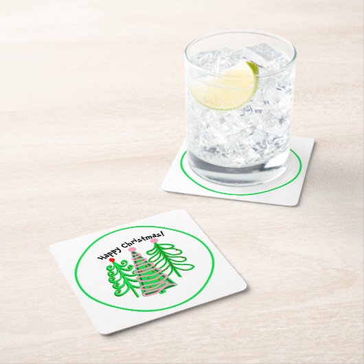 Groene roze kerstbomen kartonnen onderzetters (Insitu)