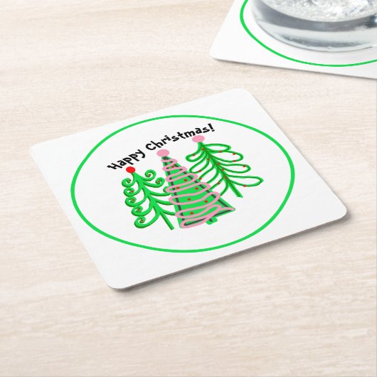 Groene roze kerstbomen kartonnen onderzetters (Schuin)