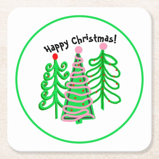 Groene roze kerstbomen kartonnen onderzetters (Voorkant)