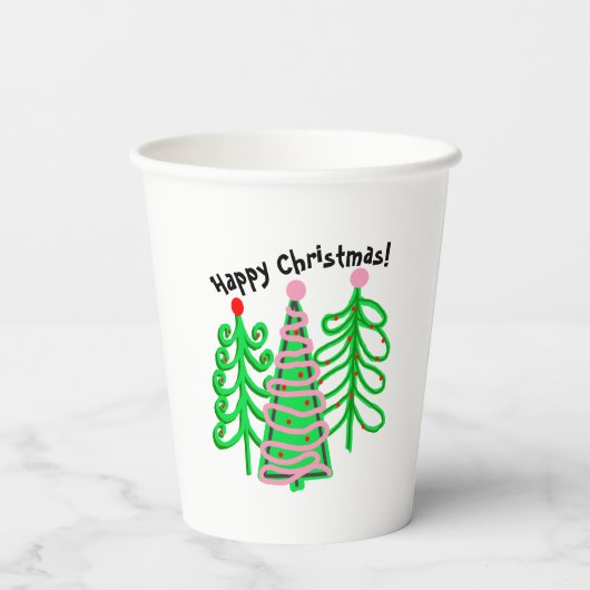 Groene roze kerstbomen papieren bekers (Achterkant)