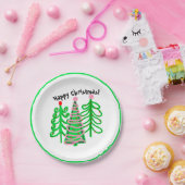 Groene roze kerstbomen papieren bordje (Feest)