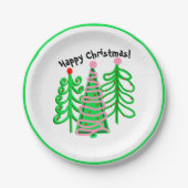 Groene roze kerstbomen papieren bordje (Voorkant)