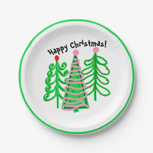 Groene roze kerstbomen papieren bordje (Voorkant)