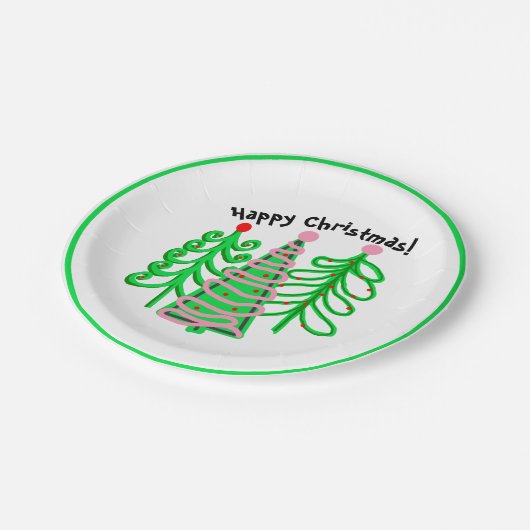 Groene roze kerstbomen papieren bordje (Gekanteld)