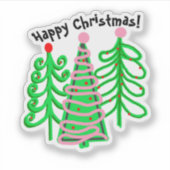 Groene roze kerstbomen sticker (Voorkant)