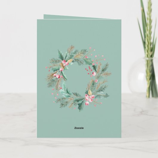 Groene Roze Kerstkrans Kaart (Achterkant)