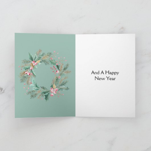 Groene Roze Kerstkrans Kaart (Binnen)