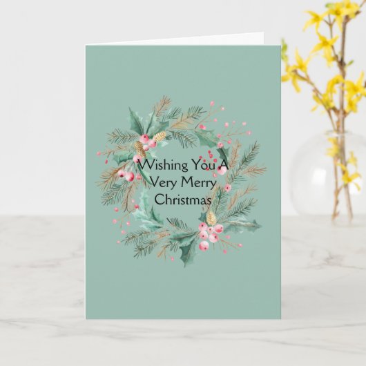 Groene Roze Kerstkrans Kaart (Gele Bloem)