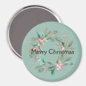 Groene Roze Kerstkrans Magneet (Voorkant / Achterkant)